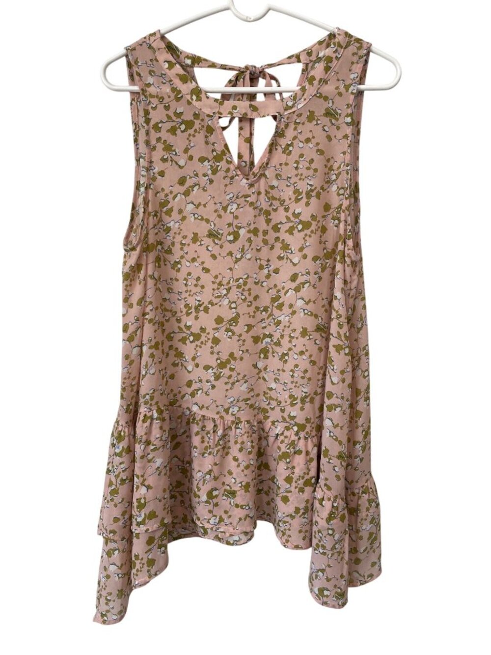 Entro Tunic Peplum Top Large Floral Sleeveless Cutout Neck Babydoll Boho Hippie
